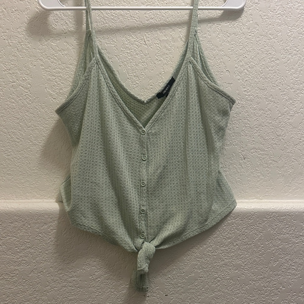 Forever 21 Light Green Button-Front Tank Top